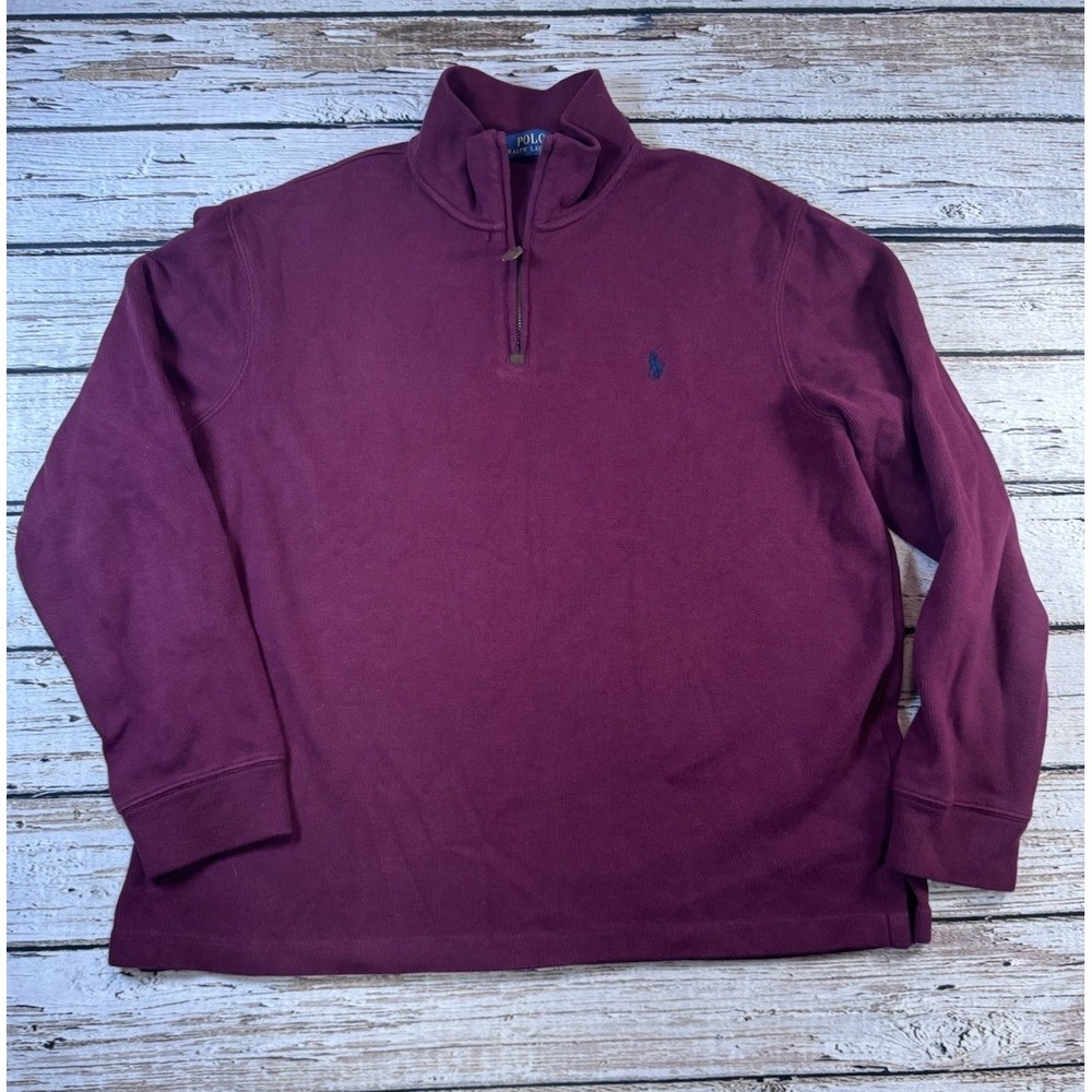 Polo Ralph Lauren Estate Rib 1/4‎ Zip Pullover Sweater Men's L Red Burgundy Pony